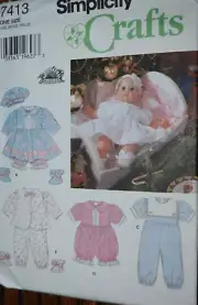 Simplicity 7413 Sewing Pattern 20” Baby Doll Clothes Dresses & Rompers Uncut