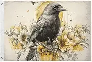 YMXFXP Flag Crow Floral Outdoor Double Sided Cute Funny Flags 24” x 36” - UV & Fade Resistant Flag Banner Garden House Decor with 2 Brass Grommets