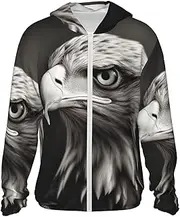 [LHBWCVN] UPF 50+ Light Jacket Full Zip Sun Protection Hoodie for Women Men Long Sleeve Eagle Black and White Sun Shirts