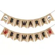 Burlap Halloween Beware for Honoring Rustic Mantle Fireplace Decor Flags