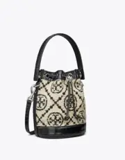 Tory Burch T Monogram Boucle Mini Bucket Bag