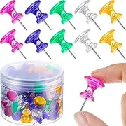 Outus 60 pcs Giant Push Pins Large Thumb Tacks Jumbo Tacks 1 Inch Plastic Heads Pins for Cork Board Map Posters Office School(Rose Red, Yellow, Blue, Green, Clear)