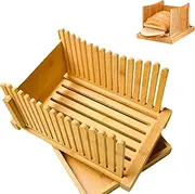 Bamboo Bread Slicer,Foldable Large Storage Bread Slicer with Crumb Tray,Easy to Clean & Store Bread Slicer for Homemade Bread,Slices three thicknesses