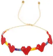 [SHINUS BOHO] Handmade Boho Beads Friendship Heart Bracelets for Women Charm Adjustable Couples String Rope Braided Bohemia Beaded anklet Fashion Jewelry Gift, 7.0, no gemstone