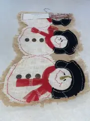 CYNTHIA ROWLEY TABLE RUNNER BURLAP BLACK WHITE RED SNOWMAN 14 X 36” NWT