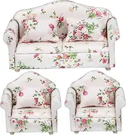 Dollhouse Couch, 3Pcs/Set 1 12 Scale Dollhouse Furniture, Floral Pattern Double ＆ Single Couch for Children Adult