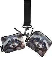 [XYMZR] Mini Zip Around Wristlet keychain Wallet Cute Raccoon Portrait for Women Personalized Pattern Detachable Dual Pouch Wristlet Portable Wallet Phone Coin Purse, Multi-colored, One Size