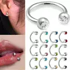 2pc Crystal Steel Horseshoe Labret Monroe Lip Nose Ring Ear Stud Septum Piercing
