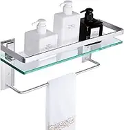 Tempered Glass Bathroom Shelf With Towel Bar VDOMUS wall mounted shower storage15.2 by 4.5 inches brushed silver finish