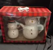 Rae Dunn Magenta Home Ceramic Snowman Teapot And Honey Dipper Christmas Box Set