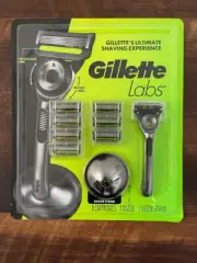 Gillette labs exfoliating bar Men Razor With Magnetic Stand And 8 Cartridges .