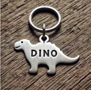 Personalized Pet ID Tag - Dinosaur Shape Dog Tag, Custom Name Hand Stamped