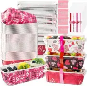 FoldTier 120 Pcs Valentine's Day Mini Loaf Pans with Lids Disposable