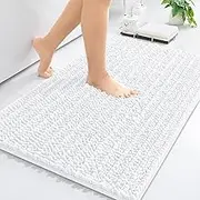 Arotive Luxury Chenille Bathroom Rug Mat, Extra Soft Thick Absorbent Shaggy Bath Rugs, Non-Slip Machine Wash Dry Plush Bath Mat for Bathroom, Shower, and Tub (24"x16", White)