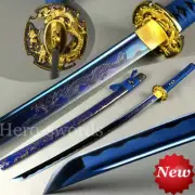 Japanese traditional Hand Made Full Tang Blue Dragon Samurai Katana Sword Sharp