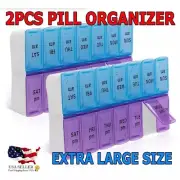 2 Pack Pill Box Extra Large AM/PM Twice a Day Organizer Case Medicine Weekly