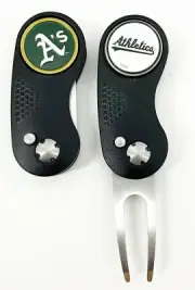 GOLF SWITCHBLADE OAKLAND ATHLETICS DIVOT REPAIR TOOL + Ballmarker Black