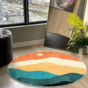 5 Ft Abstract round Rugs for Bedroom, Washable Non-Slip Circle Rug, Soft Colorfu