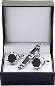 [WHIMSIMART] Tie bar Cuff links necktie clip for tie pin for men's gift black round tie bars cufflinks tie clip set