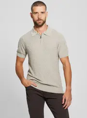 GUESS Beige Checkered Kyle Polo T-Shirt Size: Small, Polyester