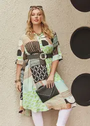 [TS] Taking Shape Revival Postcards Natural Dress Size 10 in Print, Viscose - Plus Size Women's Clothing Print