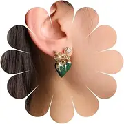[Xduargs] Boho Bow Heart Earrings Vintage Bowtie Stud Earrings Blue Puffy Heart Dangle Earrings Punk Love Heart Drop Earrings Jewelry for Women and Girls
