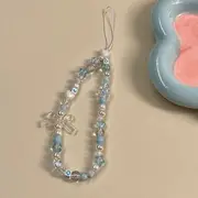 Bead Chain Decoration Phone Strap Blue - One Size