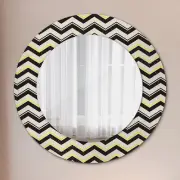Round Wall Mirror with Patterned Glass Frame Ready to Hang zig-zag pattern