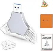 USB 3.0 Flash Drive 64gb for iPhone, 3in1 External Memory Picture Keeper Storage Stick for Photo/Video/Data Saver/Backup, V10.26High Speed Thumb Drives for iPhone/iPad/Android/PC - Overcast