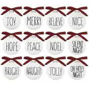 Christmas Ornaments,Set of 12 Shatterproof White Bulbs Adorned with Buffalo Plaid Bows,Rustic Farmhouse Christmas Tree Decorations for Xmas Tree Decor