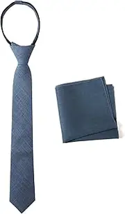 [Spring Notion] Boys' Linen Blend Zipper Necktie and Pocket Square Set