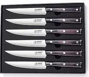 UMOGI High-end Steak Knives Set of 6, Gift Box - Black Natural Wooden Handle, German Stainless Steel - Straight Edge Non Serrated - 4.8''Dinner Knife, Kitchen Tableware Knives Cutlery Set