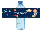 100 Space Theme Kids Birthday Party Water Bottle labels Astronaut
