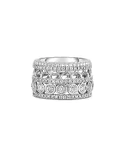 Roberto Coin 18K White Gold Cento Diamond Rosette Wide Multirow Ring
