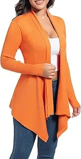 [togputel] Women's Draped Open Front Cardigan, Soft Ribbed Knit Outerwear with Asymmetrical Hem Lightweight Long Sleeve Sweater