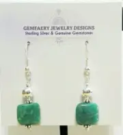 Sterling Silver RUSSIAN AMAZONITE Gemstone Dangle Earrings #7149...Handmade USA