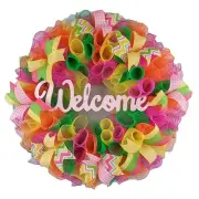 Spring Decor Wreath - Summer Door Decoration - Welcome Deco Mesh Wreath - Pin...