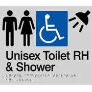 AS1428 Compliant Toilet Shower Sign Unisex Disabled Braille RH MFDTSRH SILVER