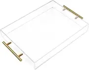 Moonlit Pond 11''x14'' Clear Acrylic Serving Tray with Golden Handles, Sturdy Huge Capacity for Coffee, Juice, Kitchen and Desk Organizer, Storage (11''x14'')
