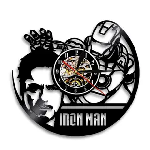 鋼鐵人黑膠唱片掛鐘 Iron Man懷舊復古風Tony Stark復仇者 飾品牆面裝潢壁錶創意生日交換禮物