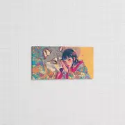 Vibrant Wolf & Girl Anime Art Canvas Print, Modern Home Wall Decor