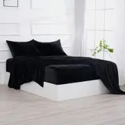 Micro Fleece Bed Sheet Set Full Size Black - Ultra-Soft Velvet Plush Full Bed