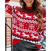 Women's Sweater Pullover Fashion Streetwear Snowflakes Ribbed Crew Neck Knitted Print Long Sleeve Regular Tops Knit Christmas Outdoor Holiday White Red Winter