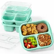 Snack Boxes,Stackable Bento Boxes with 3 Compartments,Meal Prep Containers Reusable,Lightweight Lunch Containers,3 Pack Green