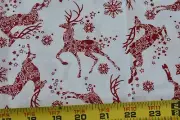 By 1/2 Yd, Red Reindeer on White Quilt Cotton, Studio e, Winter Essentials,P9126