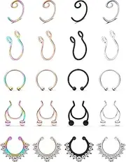 [ACEmedia] Fake Septum Nose Hoop Rings Stainless Steel Faux Lip Ear Nose Septum Ring Non Piercing Clip On Nose Hoop Rings Body Piercing Jewelry 20PCS