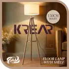 Krear LED Floor Lamp Wooden Reading Light Tripod Storage Shelf Stand Brown