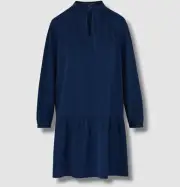 $350 A.P.C. Women's Blue Natalia V-Neck Balloon-Sleeve Mini Shift Dress Sz 34/XS
