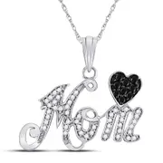 14k White Gold Black Diamond Mom Mother Heart Pendant 1/4 Cttw