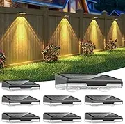 JeTuvlie Solar Fence Lights Outdoor, 8 Pack LED Fence Lights, 3000/4000/6000K 3 Mode, IP65 Waterproof,Solar Wall Lights for Outside, Backyard/Step/Deck Fence/Stair Railing/Patio